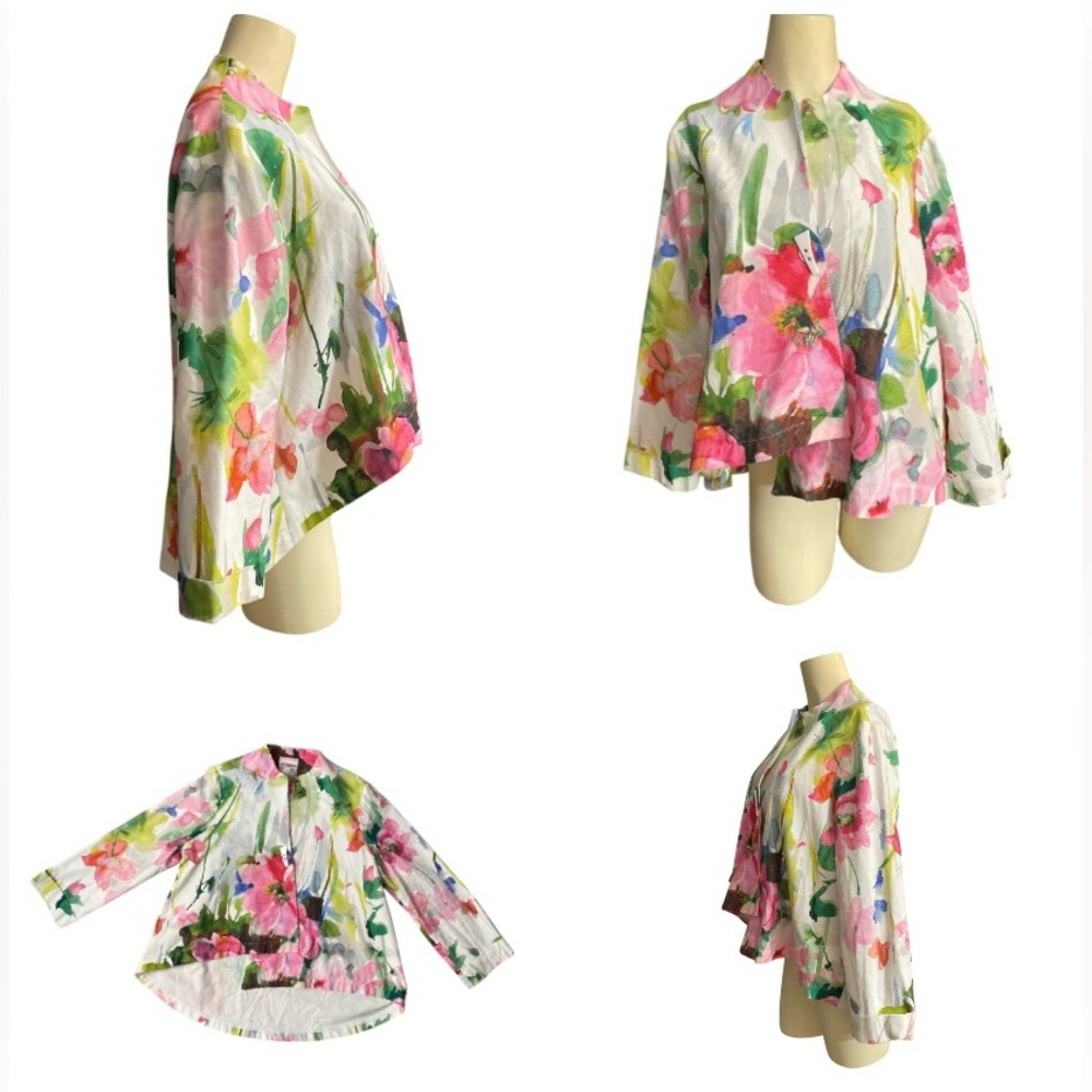 3 Sisters Floral Tie Dye Unique Flared Hip Length Blazer Jacket Size L